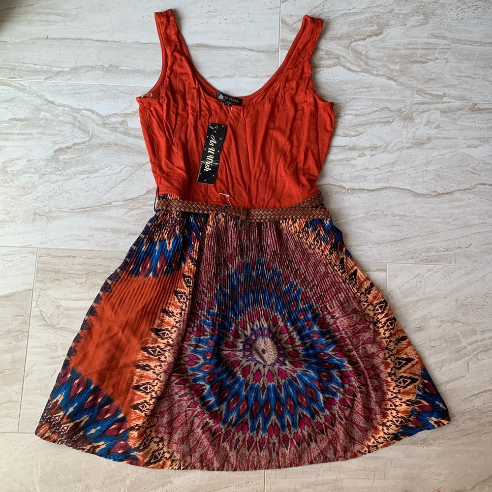Boho style dress with belt